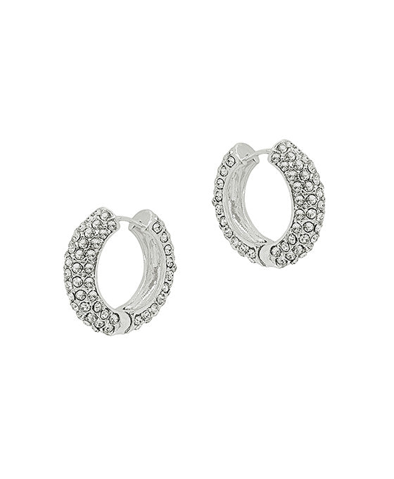 Pave Stone Round Huggie Earring