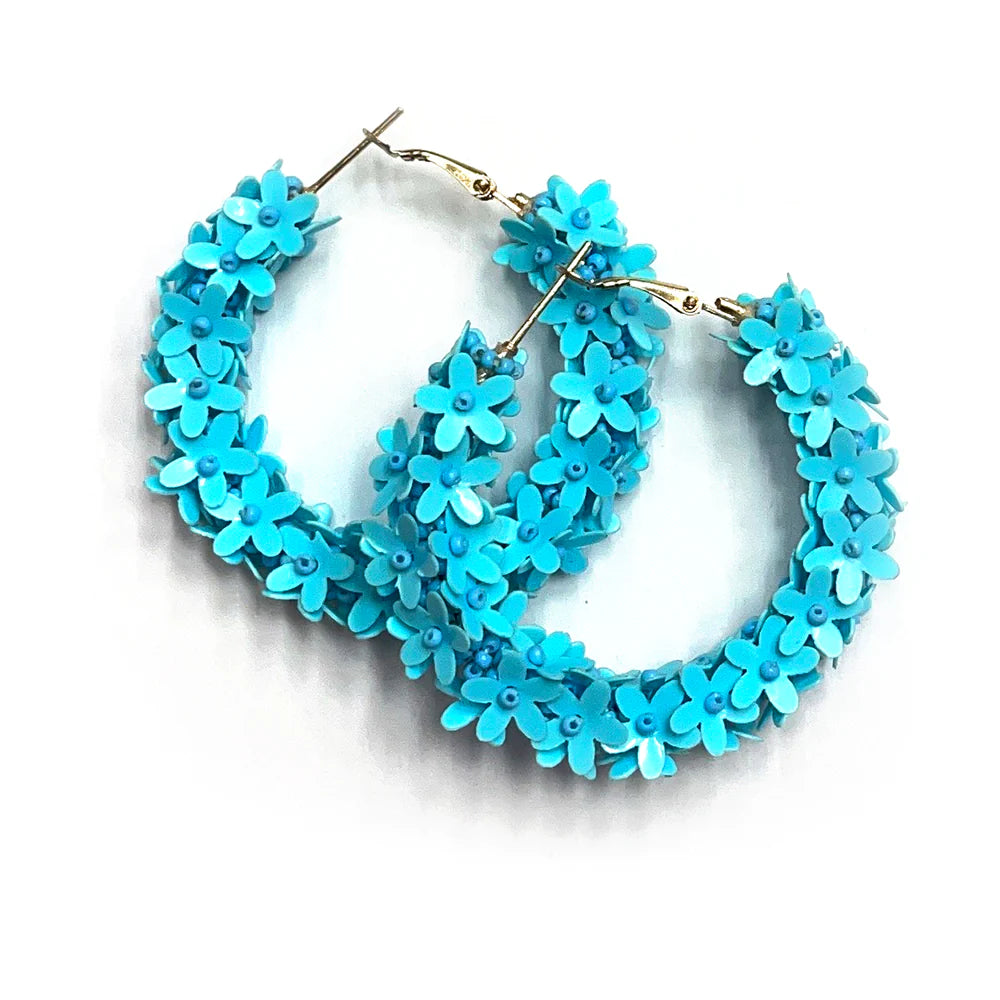 Beaded Mini Flower Hoop Earrings