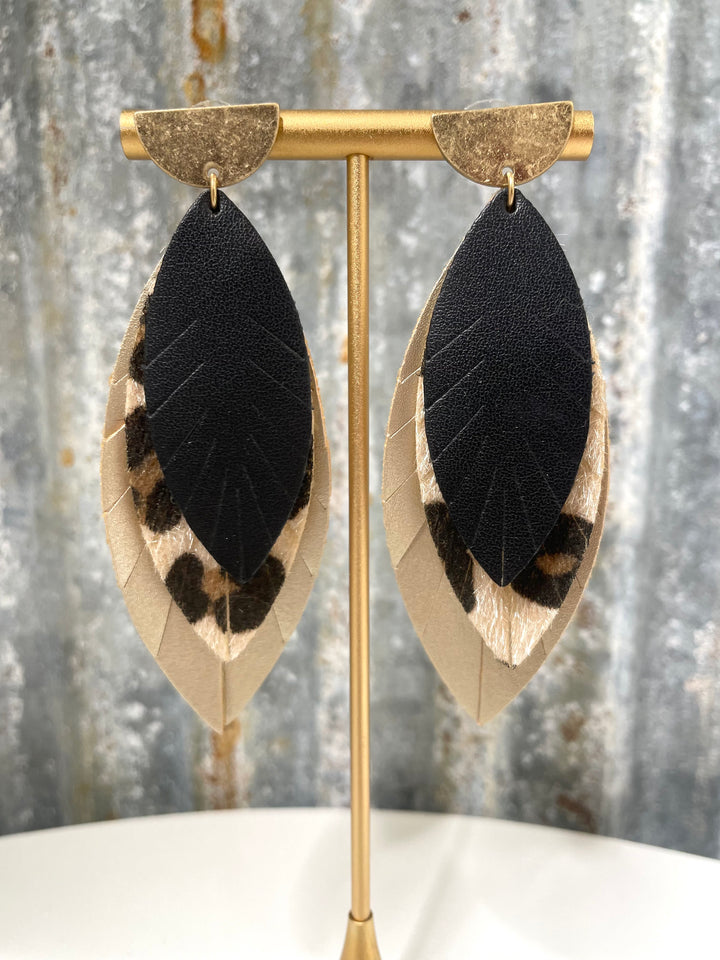 Leather Cheetah Feather Earrings