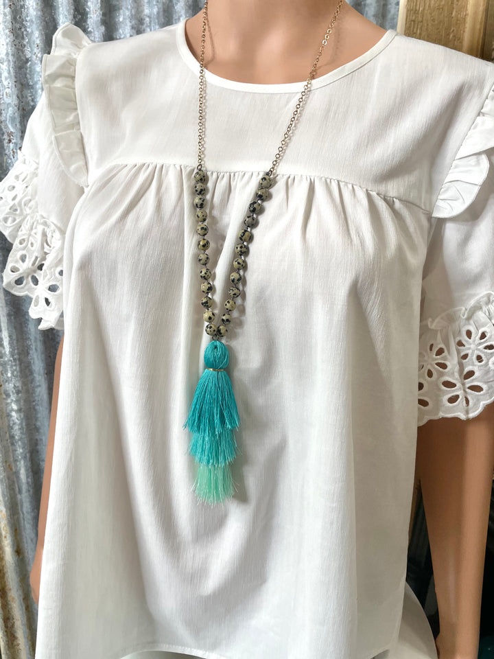 Blue Tassel Spotted Bead Necklace