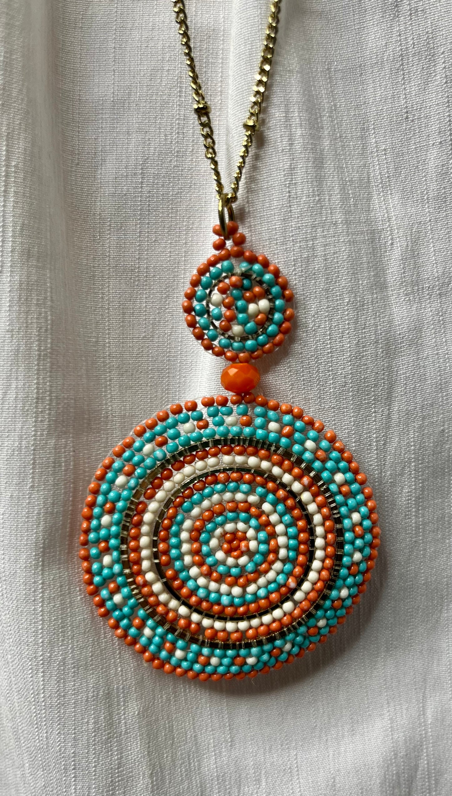 Orange & Blue Circle Pendant Necklace