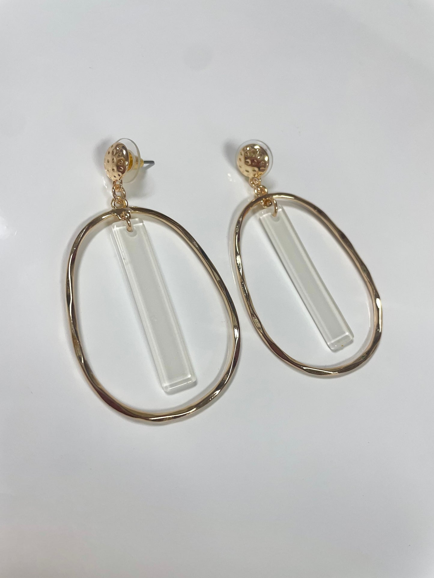 Gold Open Oval with Acrylic Bar Earrings