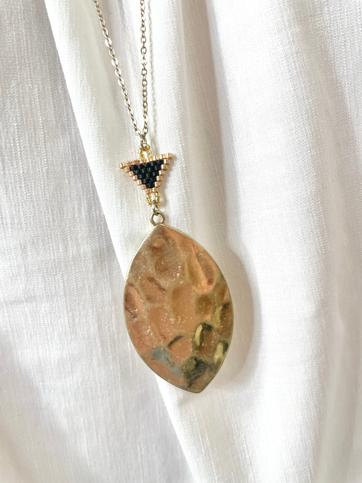 Black Triangle with Hammered Gold Pendant Necklace