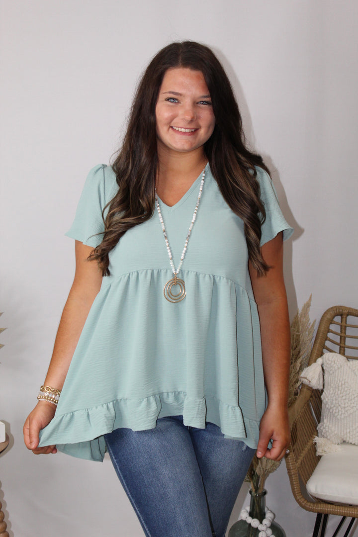 Aloe V Neck Ruffle Blouse