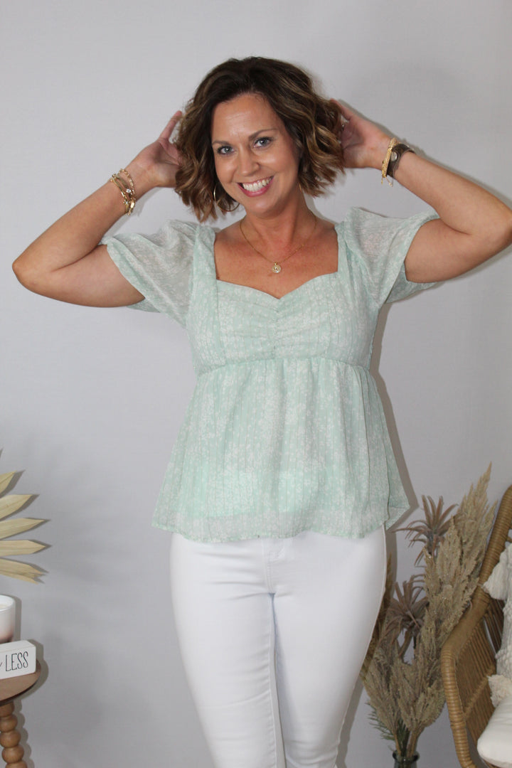 Sage Floral Babydoll Top