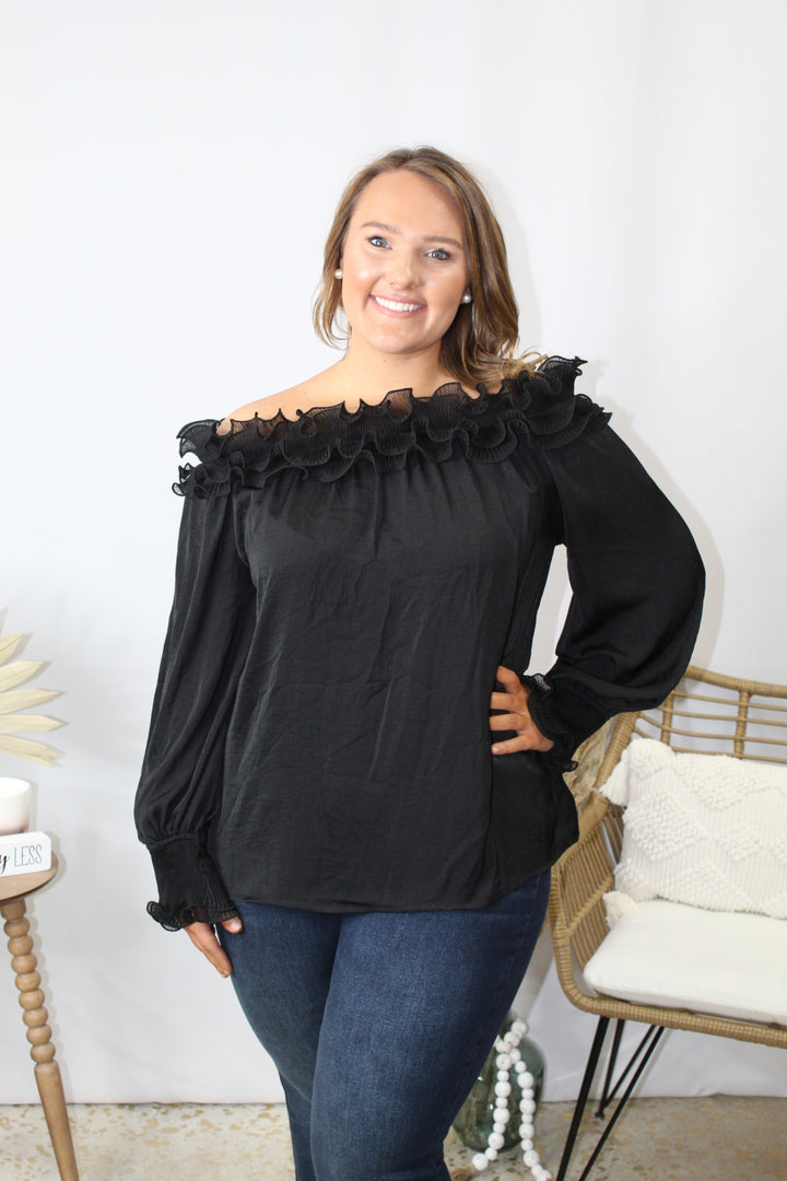 Black Off Shoulder Ruffle Top