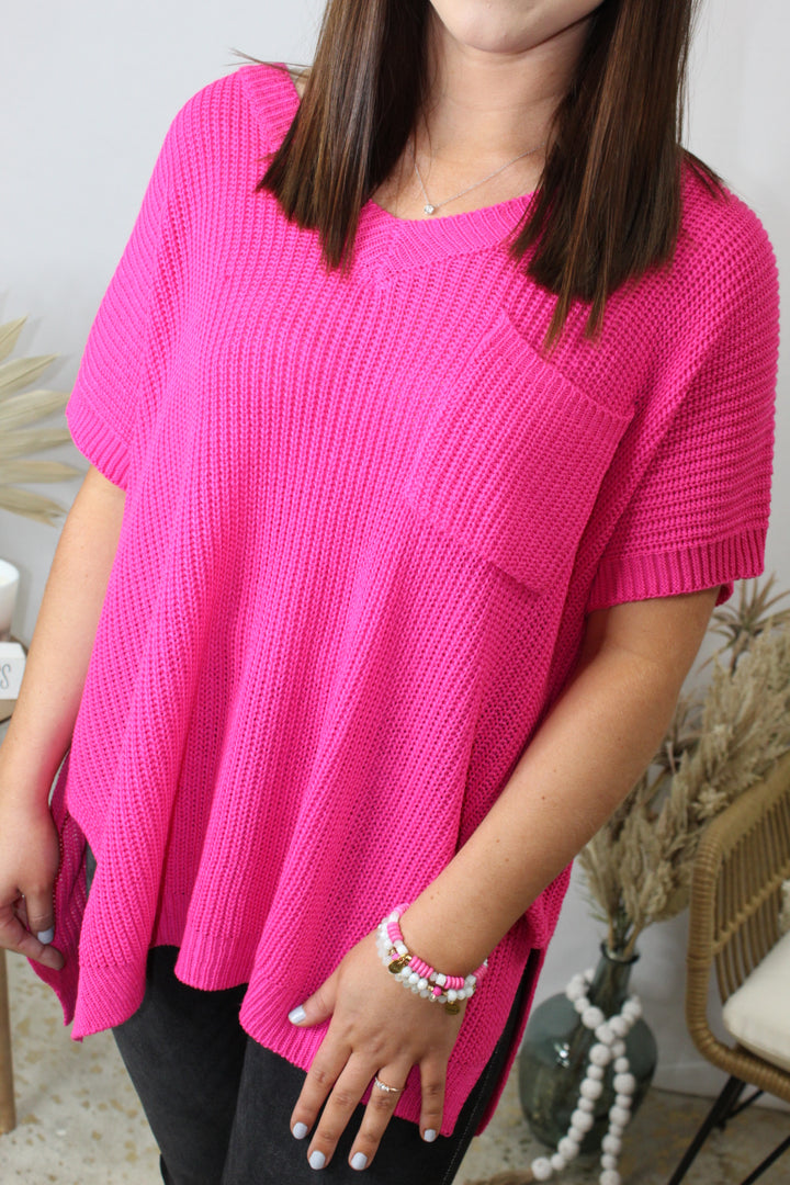 Hot Pink Knitted Pocket Top