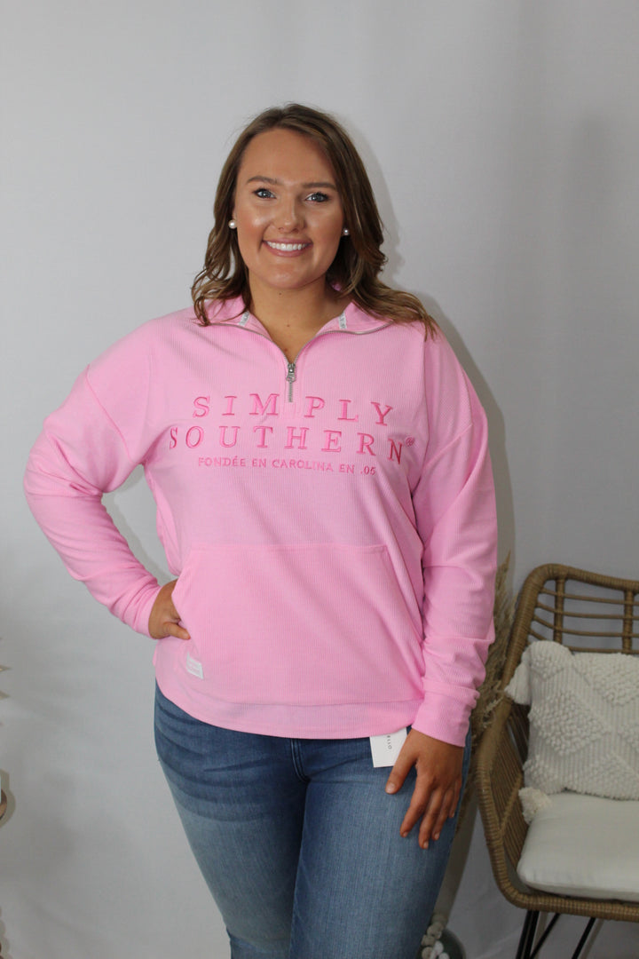 Pink Quarter Zip SS Pullover