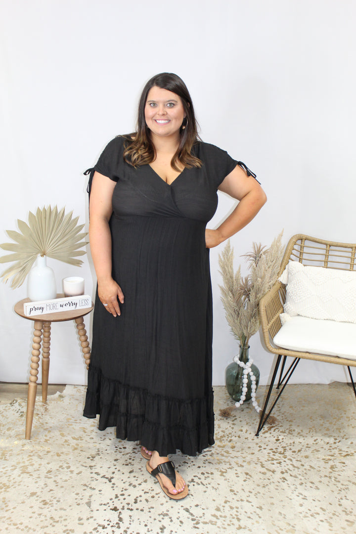 Plus Black Texture Gauze Maxi