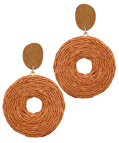 Raffia & Wood Dangle Earrings