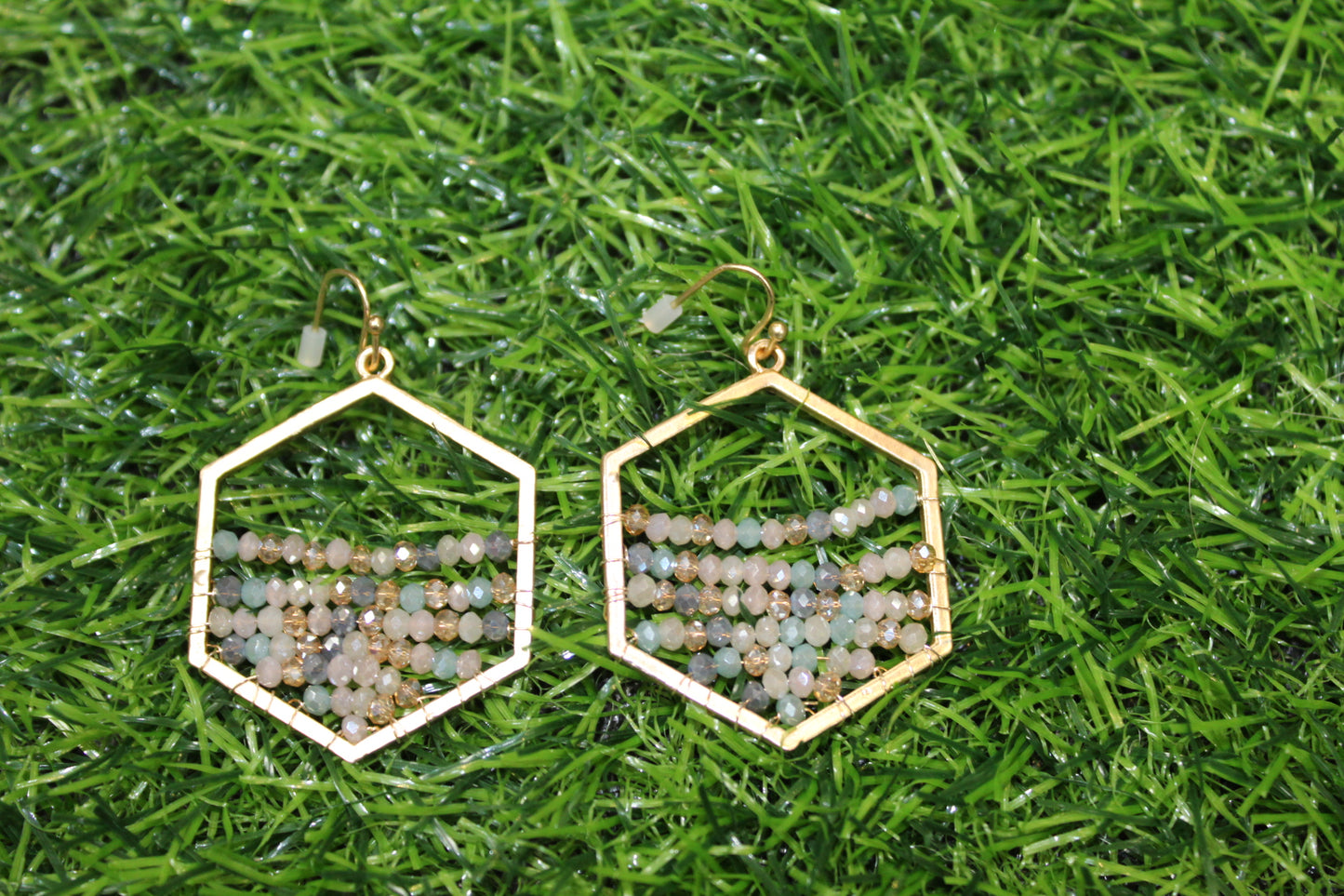 Crystal & Gold Hexagon Earrings