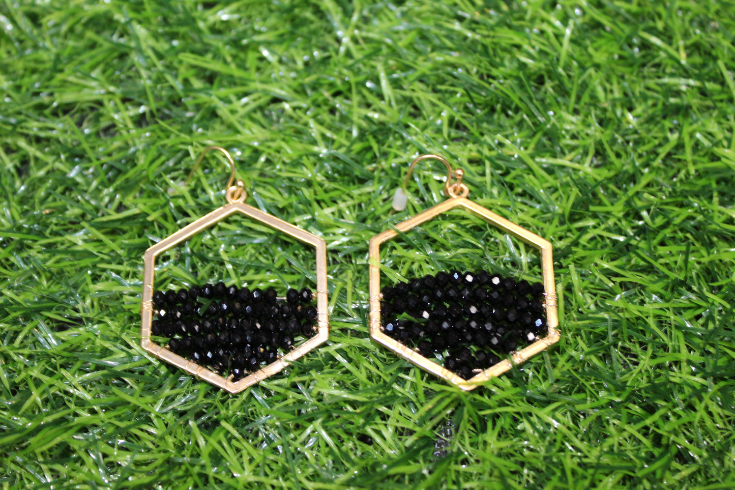 Crystal & Gold Hexagon Earrings