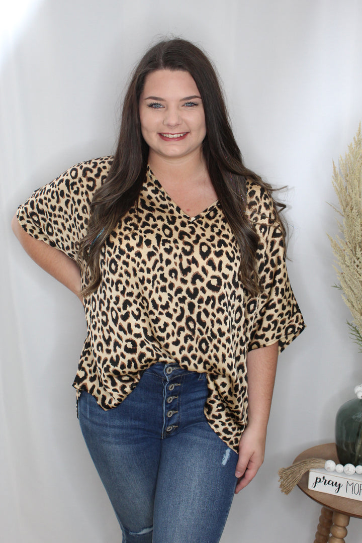 V Neck Cheetah Top