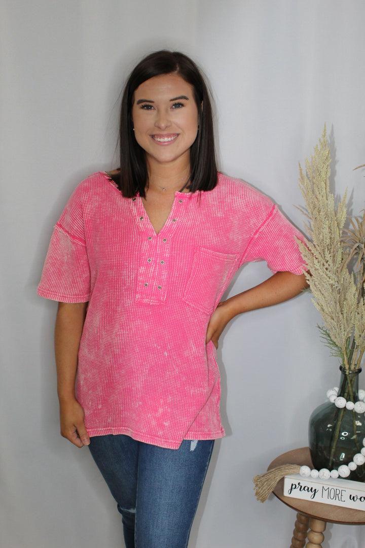 Fuchsia washed pocket top