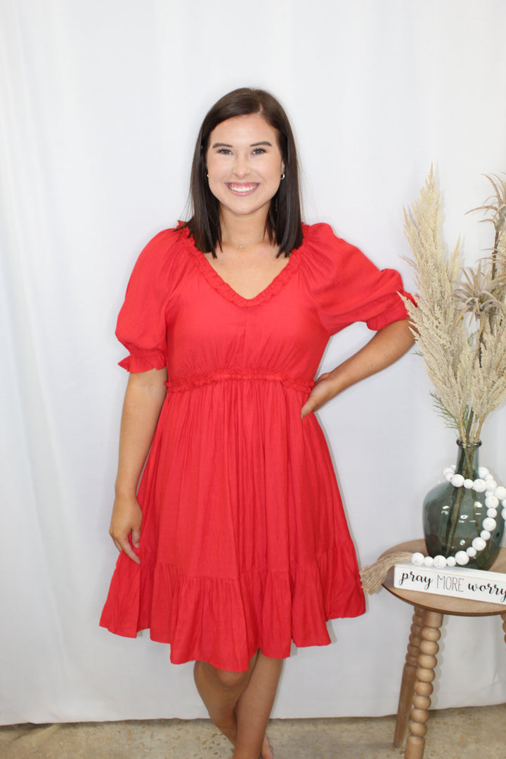 Red ruffle dress