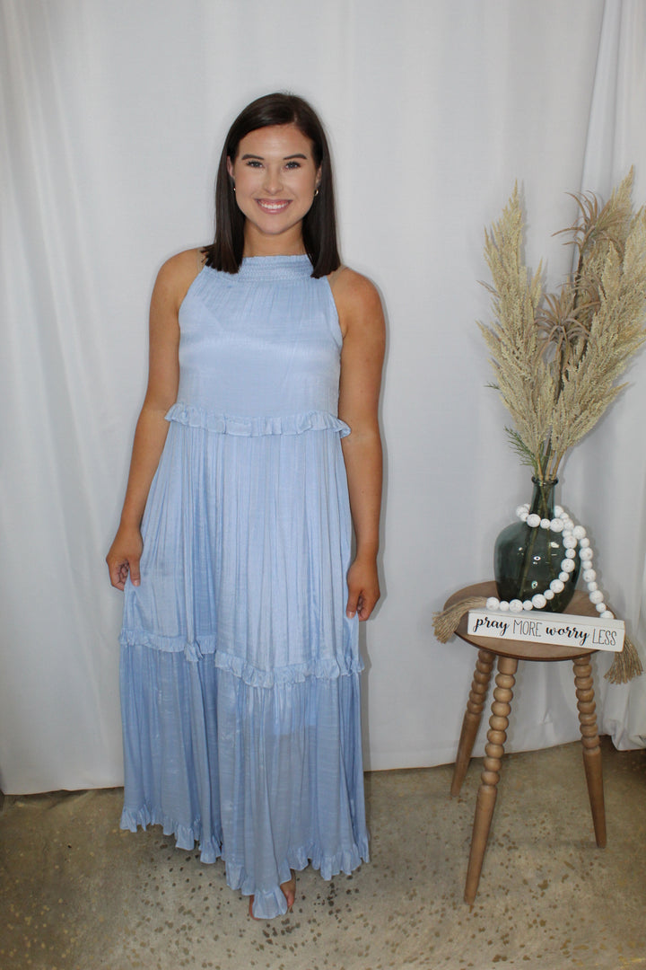 Powder Blue Layered Ruffle Maxi