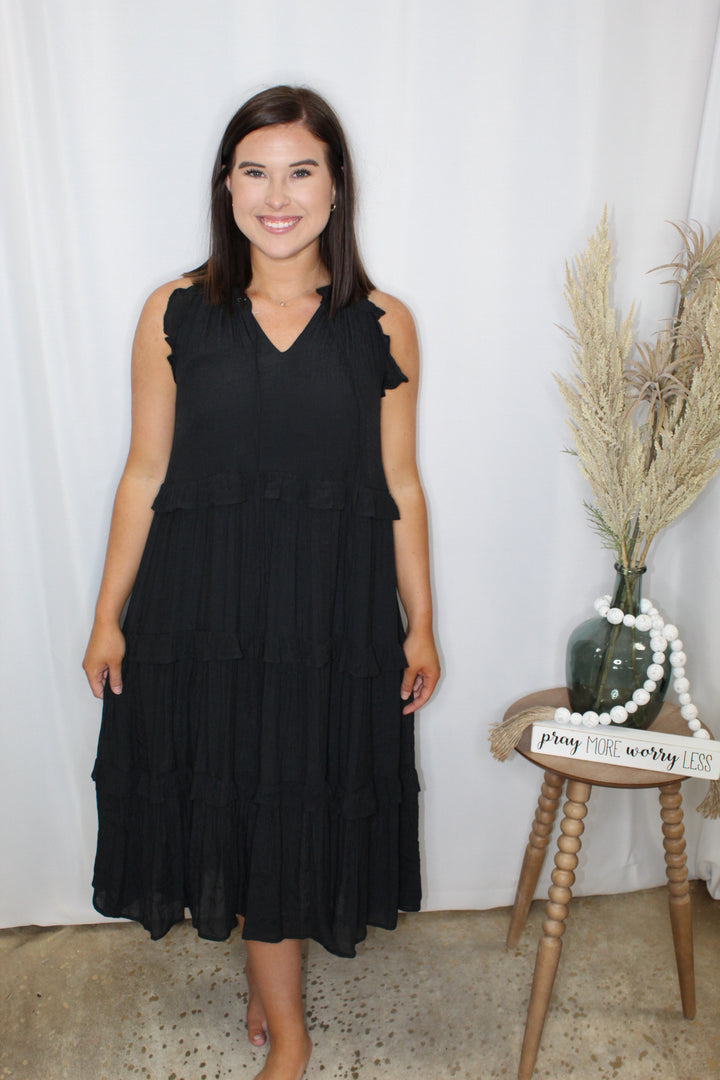 Black Layered Ruffle Maxi Dress