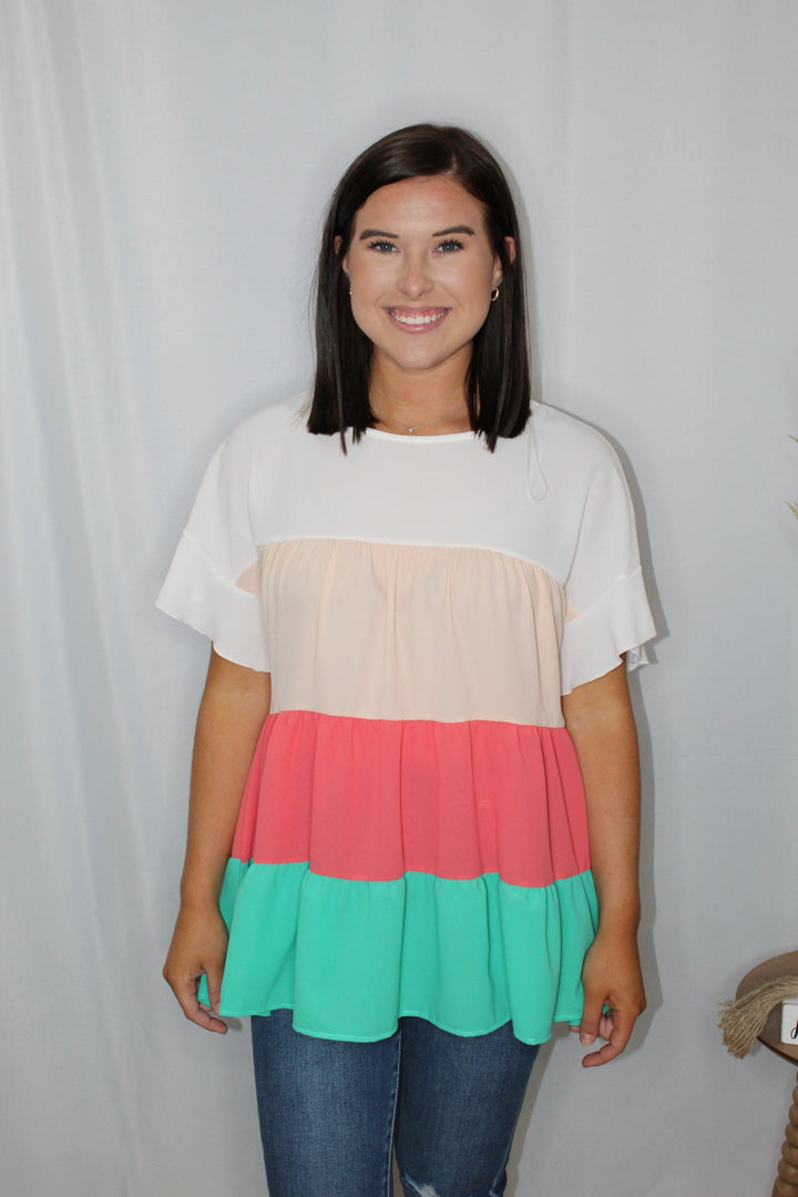 Color Block Babydoll Top