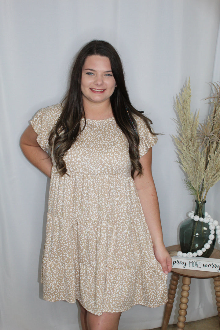 Taupe Cheetah Babydoll Dress