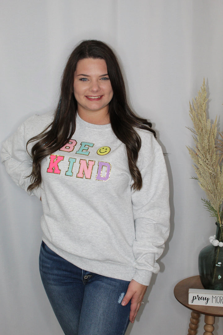 Be Kind Patched Grey Sweater