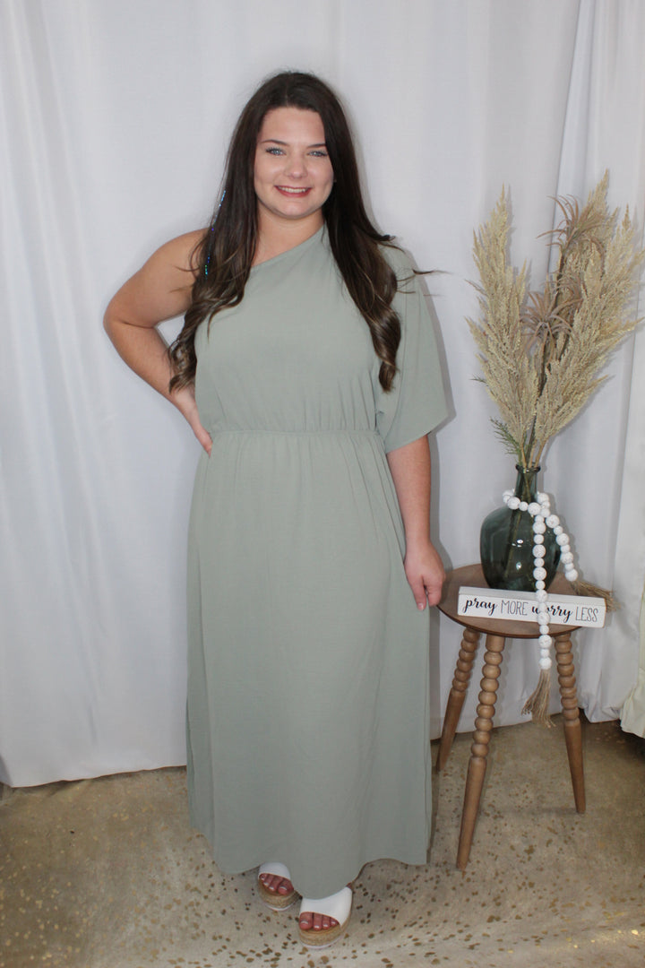 Sage One Shoulder Maxi Dress