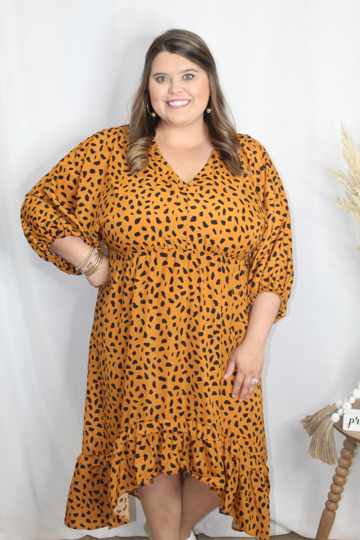 Camel Dalmatian print dress plus