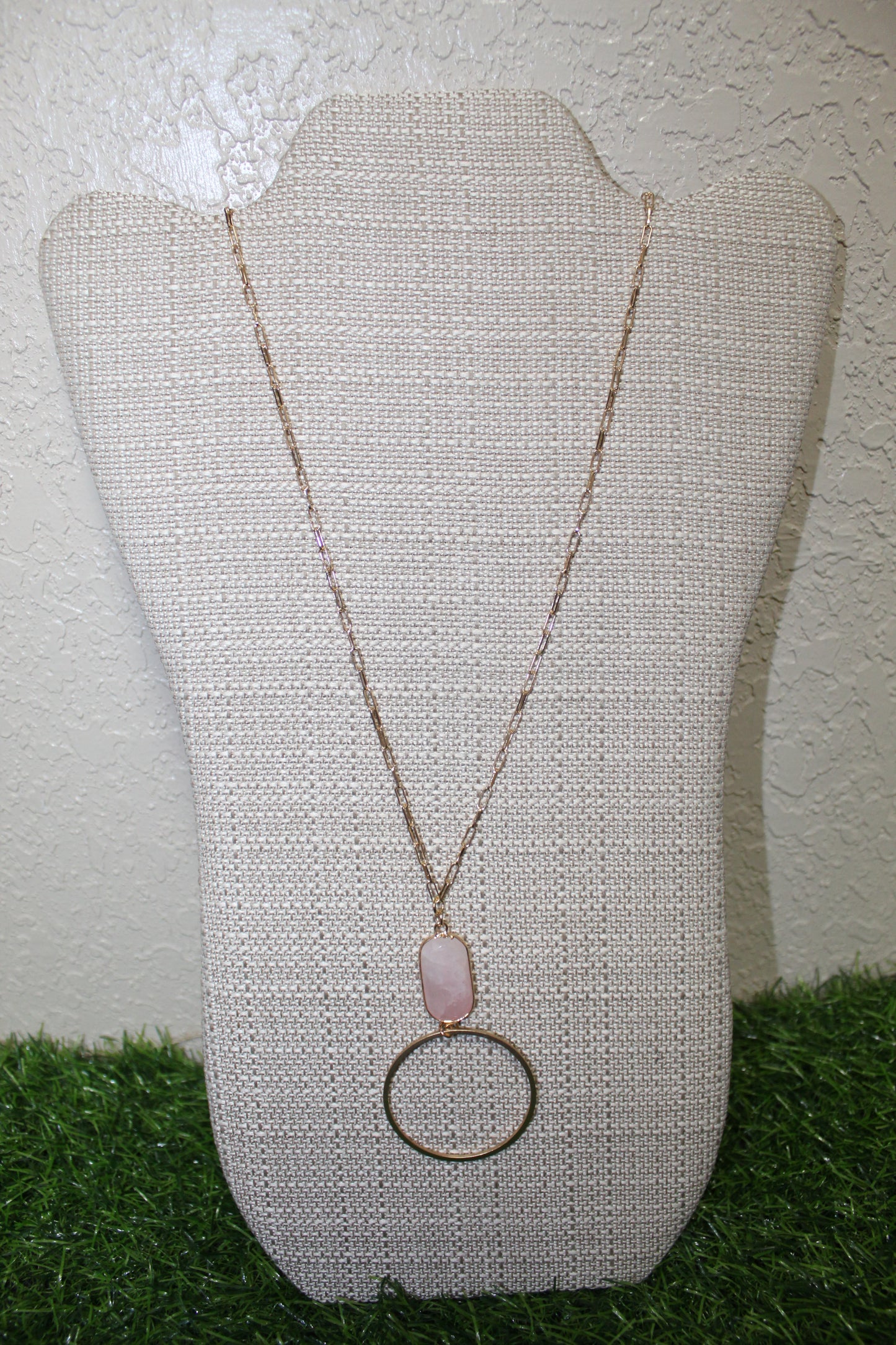 Pink Stone Circle Pendant Necklace