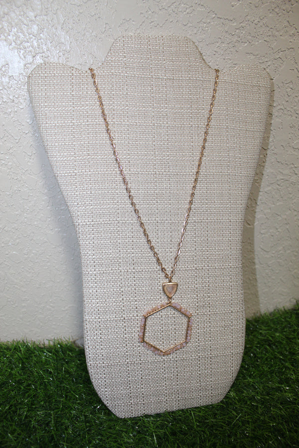 Gold Beaded Hexagon Necklace