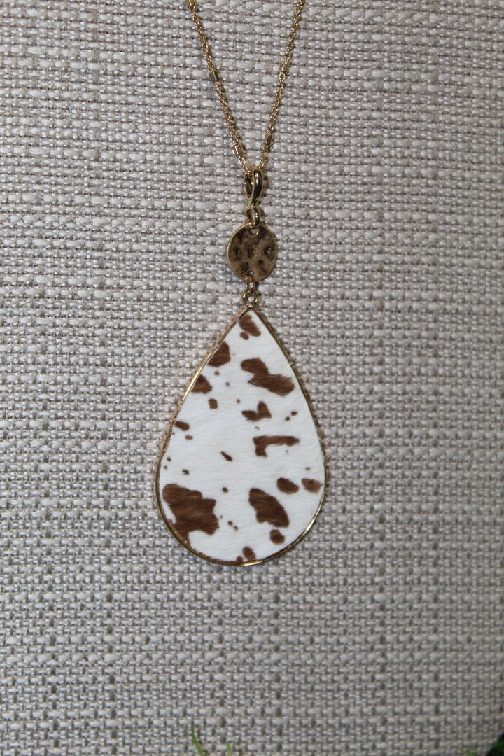 Cow Print Teardrop Necklace