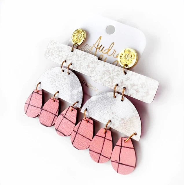 Pink Plaid Mixed Print Earrings