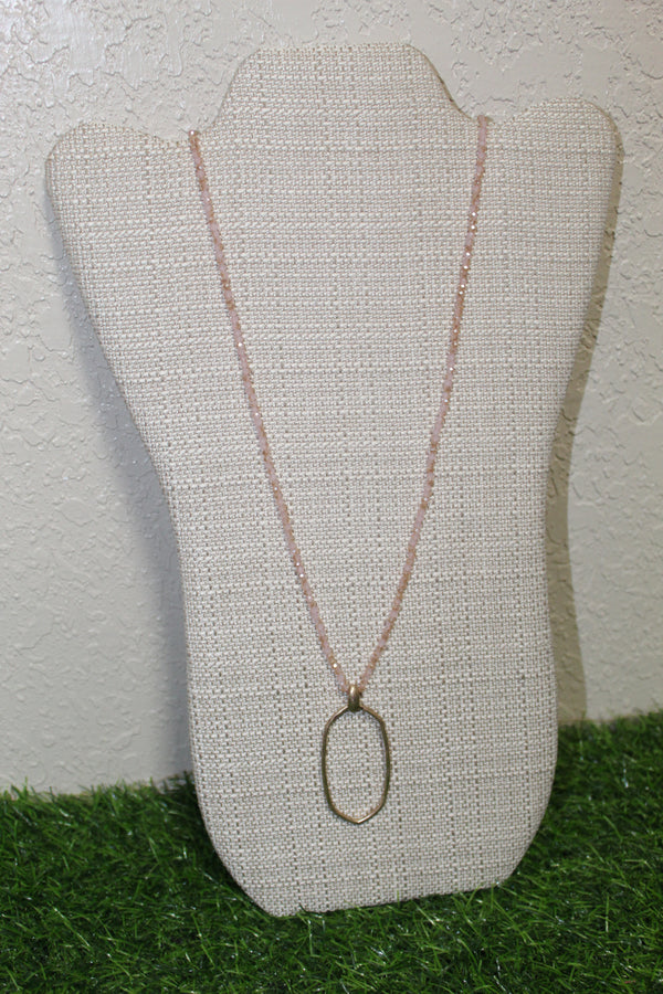 Oval Pendant Beaded Necklace