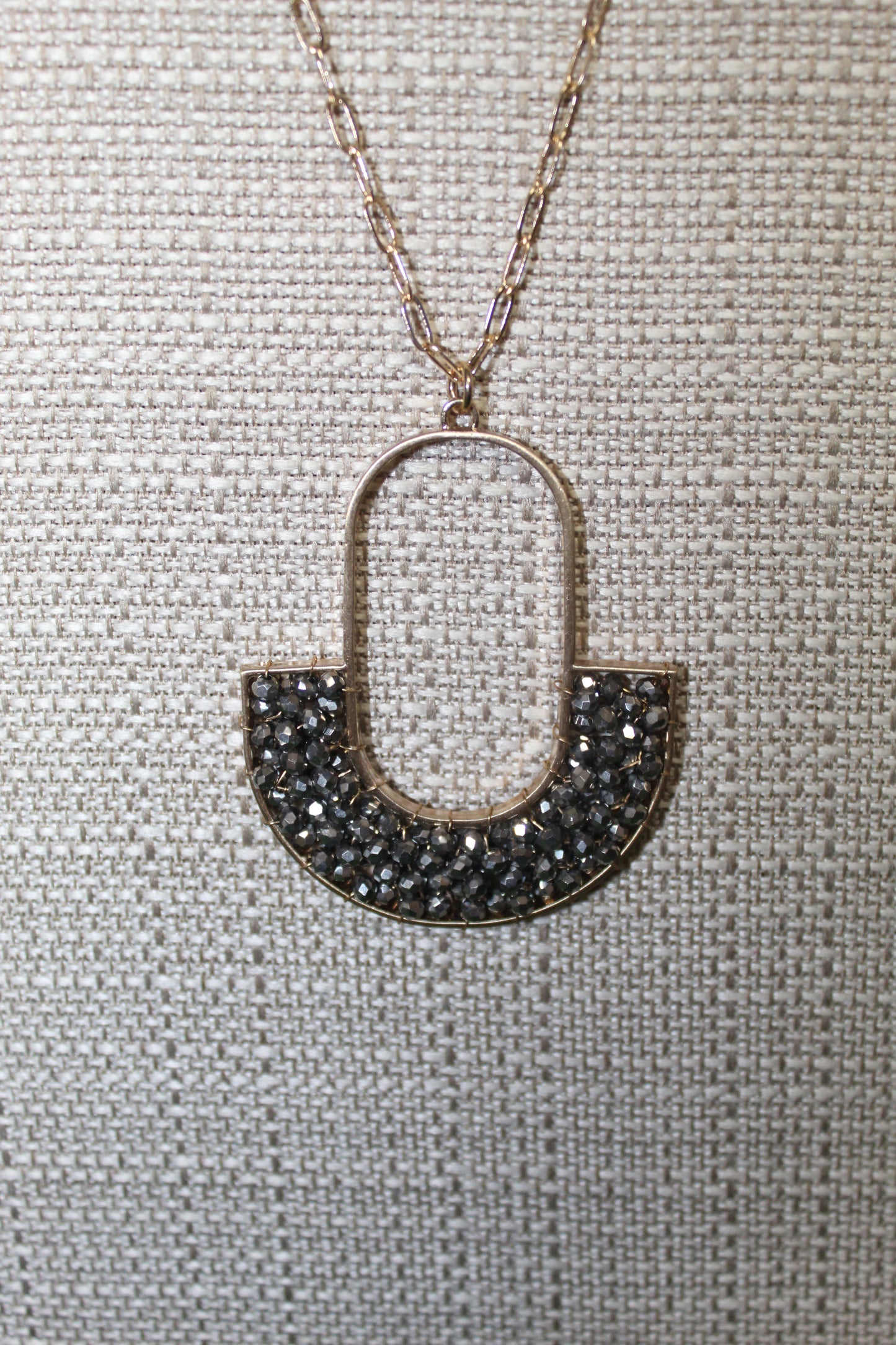 Gold Oval Pendant with Half Moon Necklace
