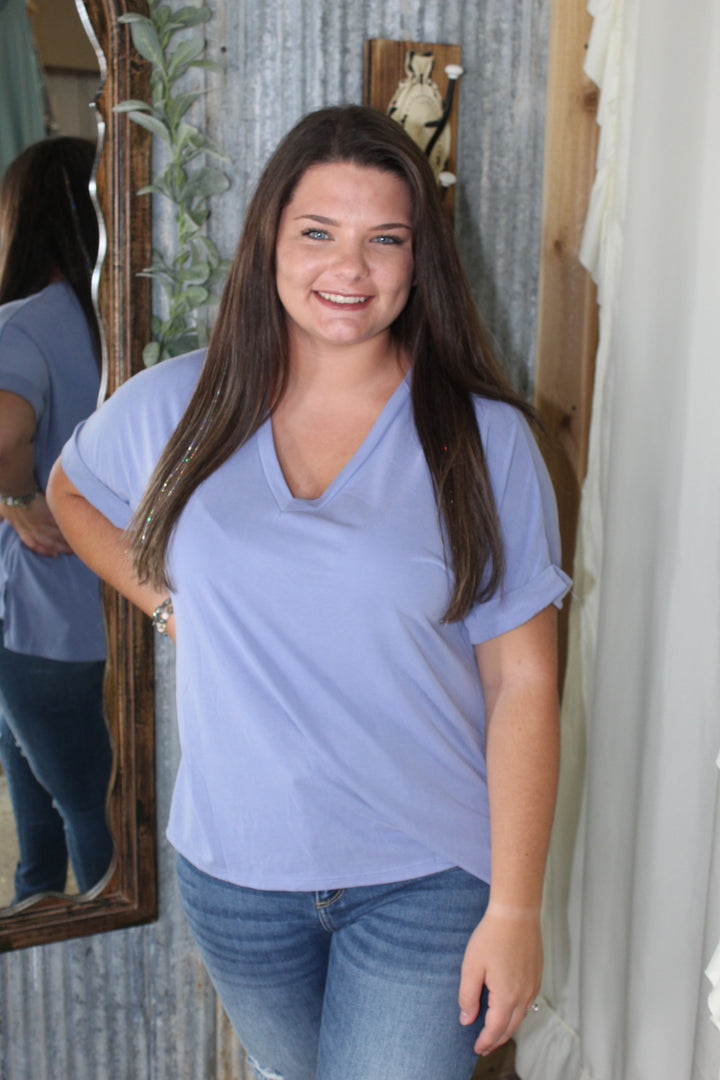 Blue V Neck Top