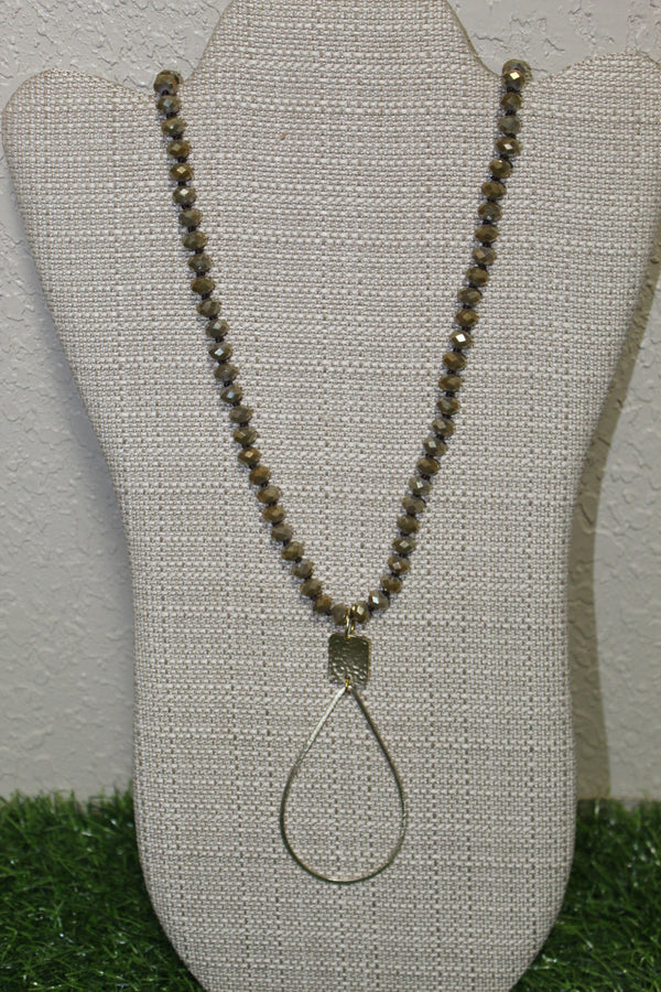Beaded Necklace with Large Gold Teardrop