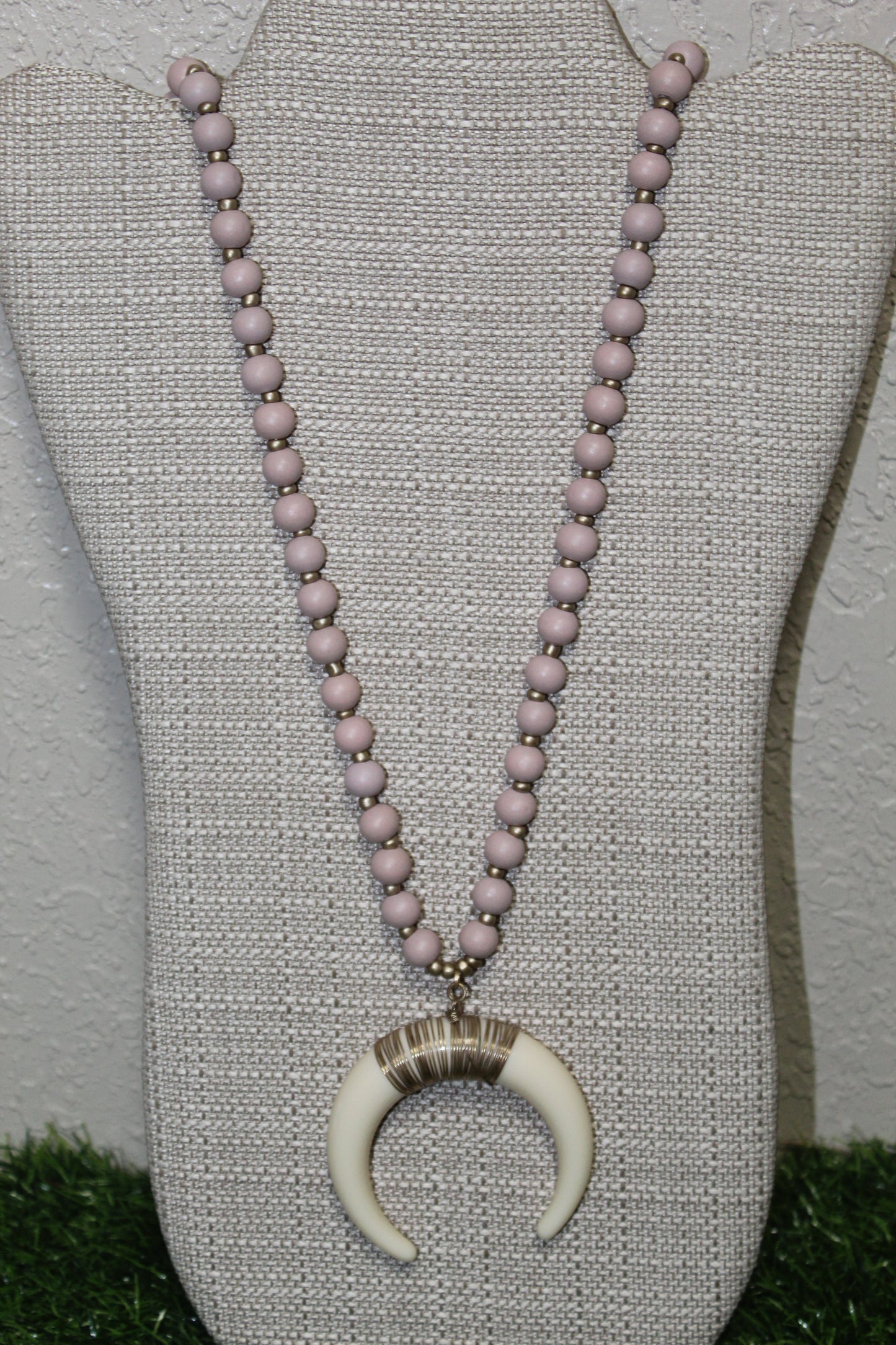 Wood Beaded Horn Necklace