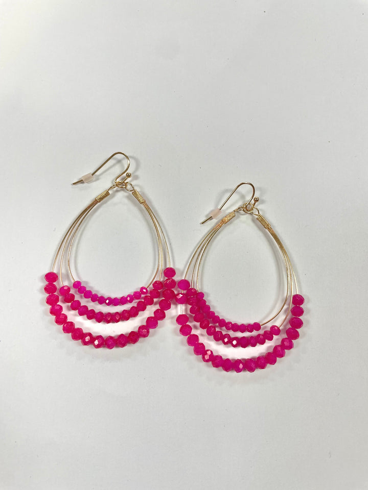 Pink 3 Layered Glass Beads Wire Earring