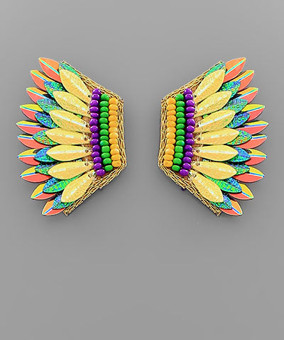 Mardi Gras Seed Bead Wing Earrings