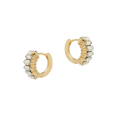 Gold Baguette Crystal Huggie Earrings