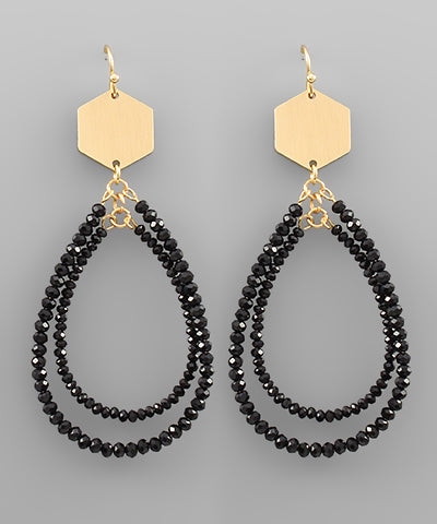 Hexagon & 2 Bead Teardrop Earrings