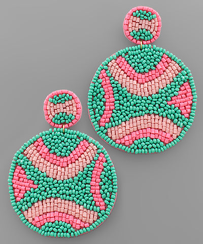 Pink & Green Beaded Earrings