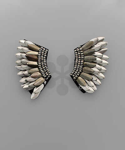 Hematite/Burnt Silver Wing Earrings