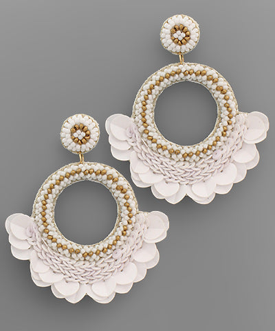 Bead Circle & Sequin Fan Earrings