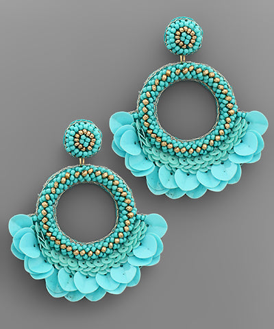 Bead Circle & Sequin Fan Earrings