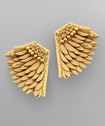 Crystal & 3 Layer Wing Earrings