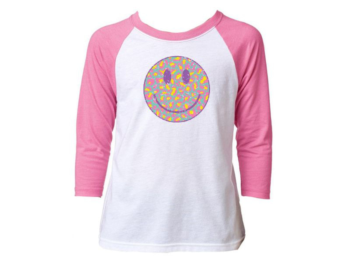Youth Colorful Leopard Smiley Vintage 3/4 Sleeve T-shirt