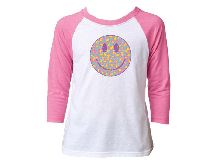 Youth Colorful Leopard Smiley Vintage 3/4 Sleeve T-shirt