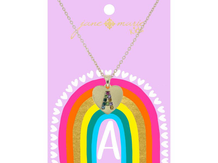 Girls Multi Crystal Initial Gold Heart Necklace