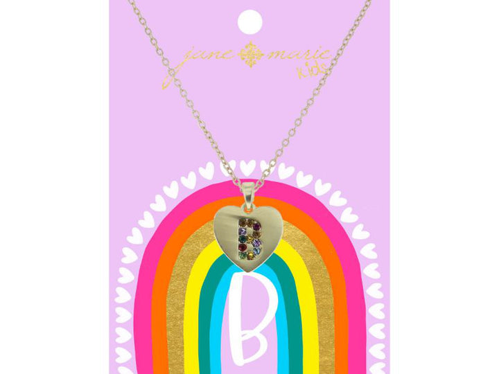 Girls Multi Crystal Initial Gold Heart Necklace