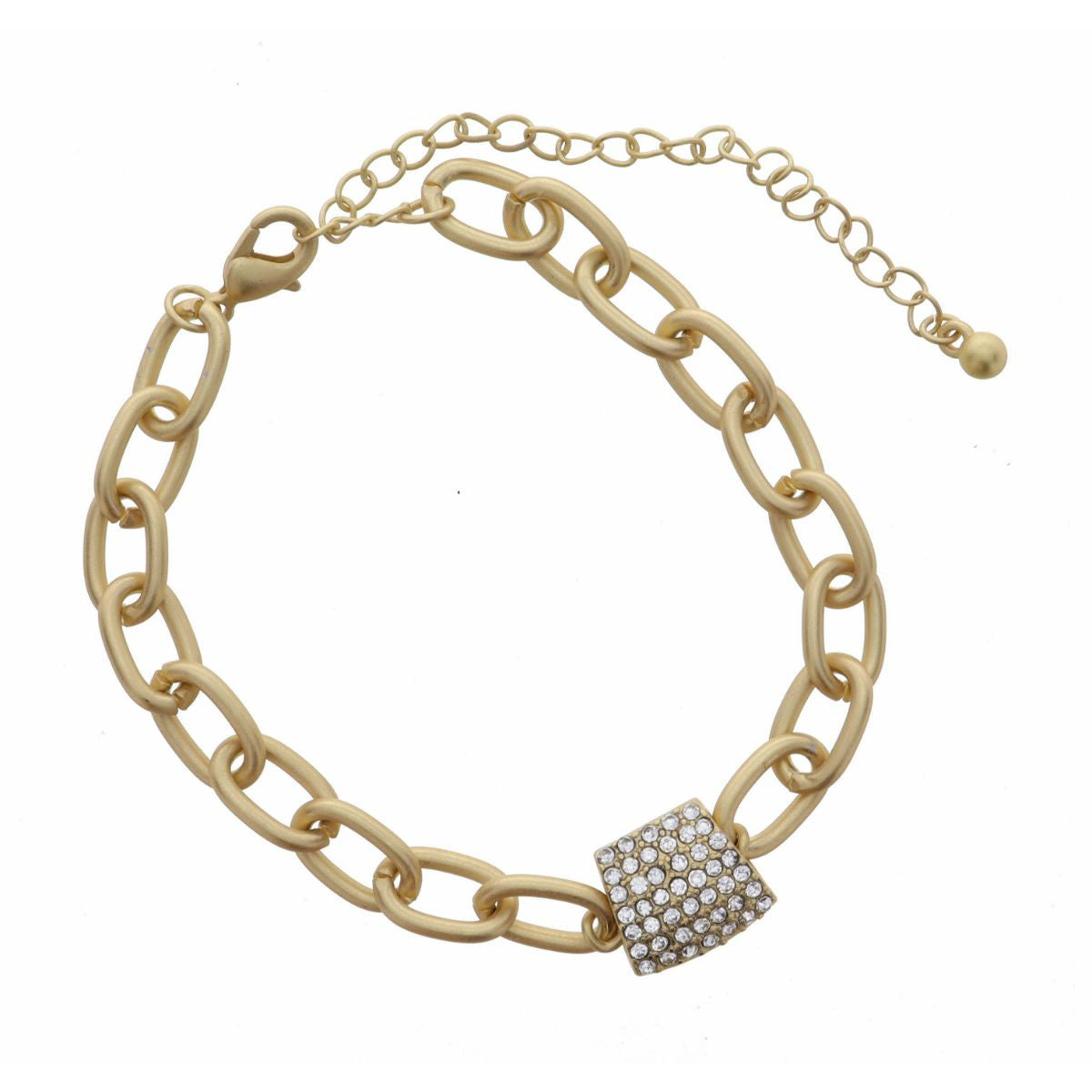 Matte Gold Cable Chain with Clear Crystal Trapezoid Bracelet
