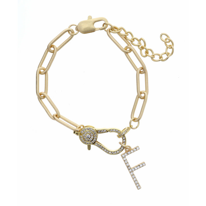 Crystal Initial Gold Link Bracelet